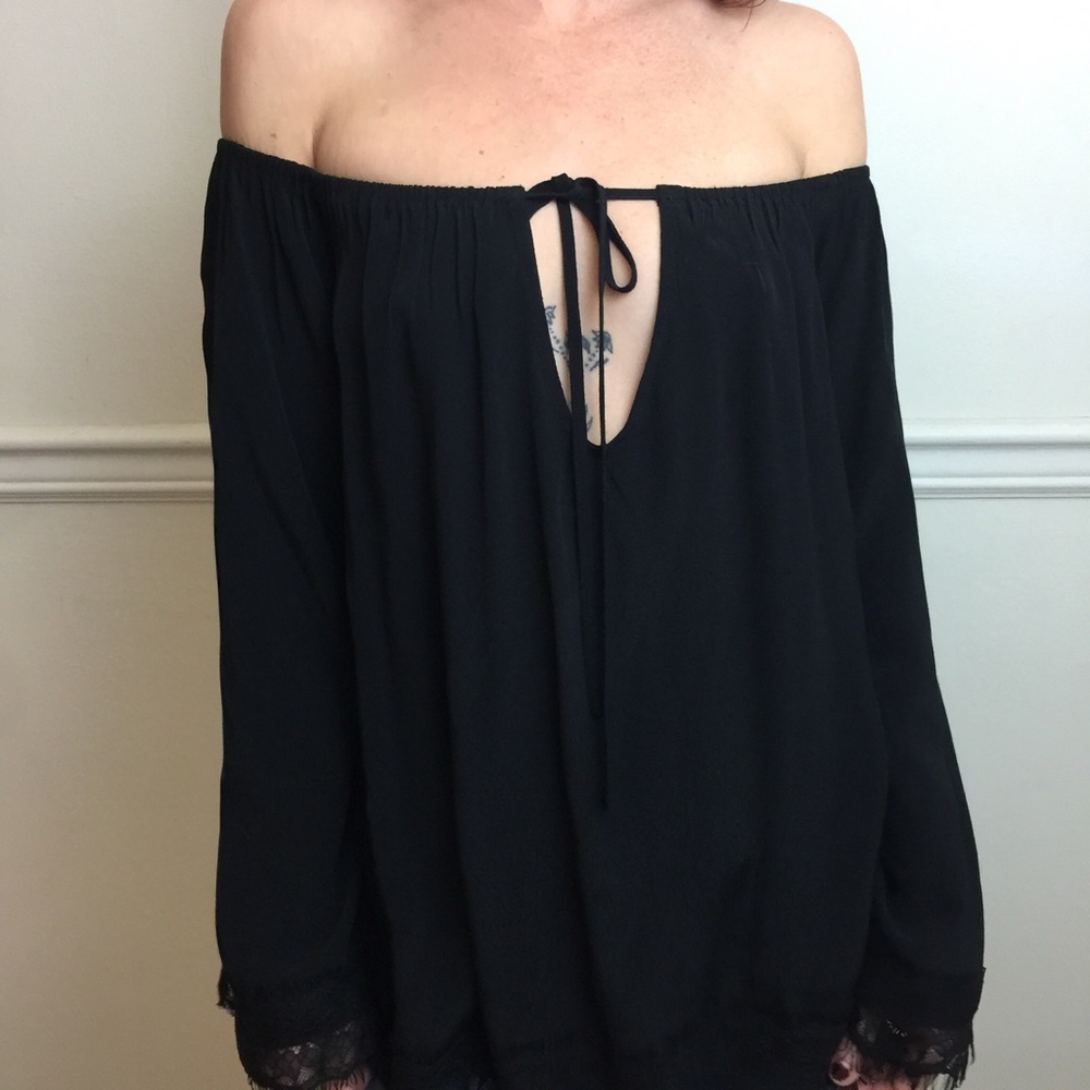 For Love and Lemons Black Lace Trim OTS Blouse Top - Picture 3 of 8